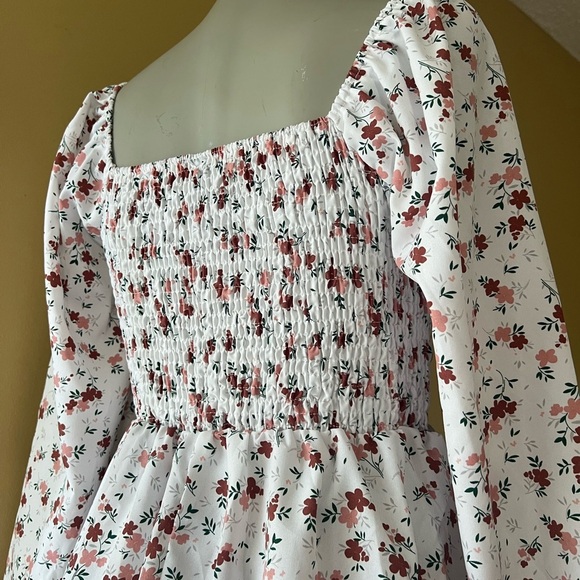 SHEIN White Cream Smocked Peplum Blouse - Picture 2 of 8